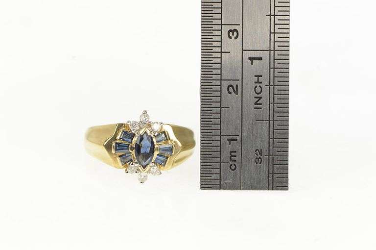 14K Yellow Gold Marquise Sapphire Diamond Accent Vintage Ring