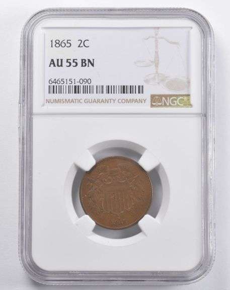 AU55 BN 1865 Union Shield Two-Cent Piece NGC