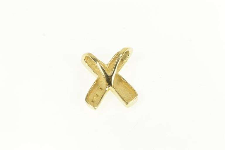 14K Yellow Gold Diamond Syn. Black Opal Inlay X Criss Cross Pendant