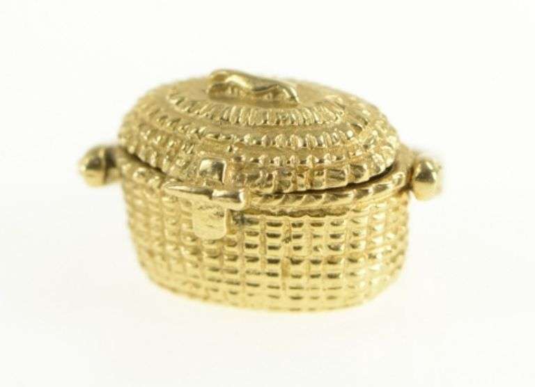 14K Yellow Gold 3D Articulated Longaberger Picnic Basket Charm/Pendant