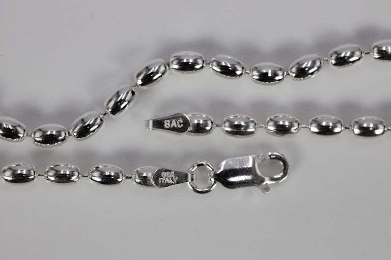 Sterling Silver Italian Oval Ball Bead Chain 3mm 925 Italy Dog Tag Necklace 18"