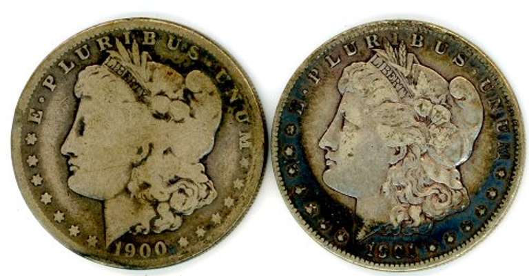 Two Different “O” Mint Morgan Silver Dollars: 1900-O & 1901-O