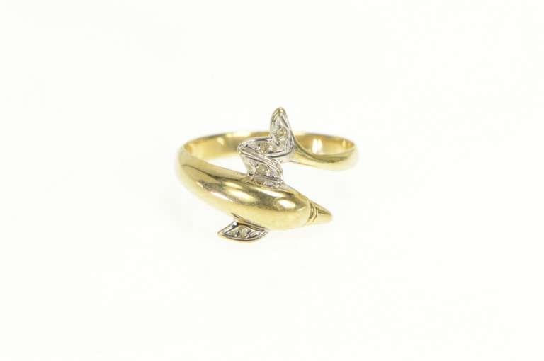 10K Yellow Gold Diamond Inset Dolphin Wrap Bypass Ring