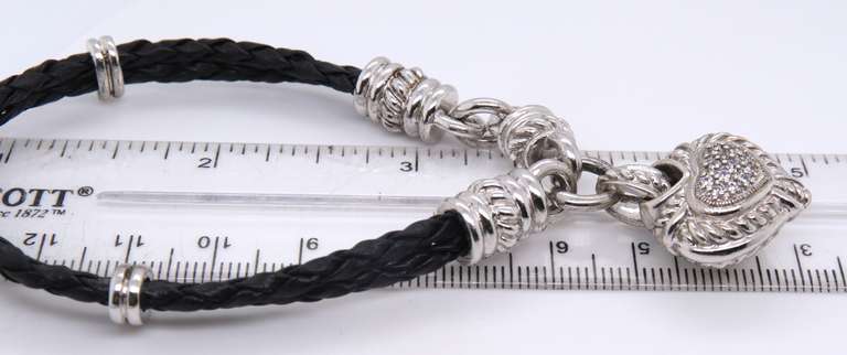 Judith Ripka Cubic Zirconia Heart Shaped Charm on Black Rubber Bracelet