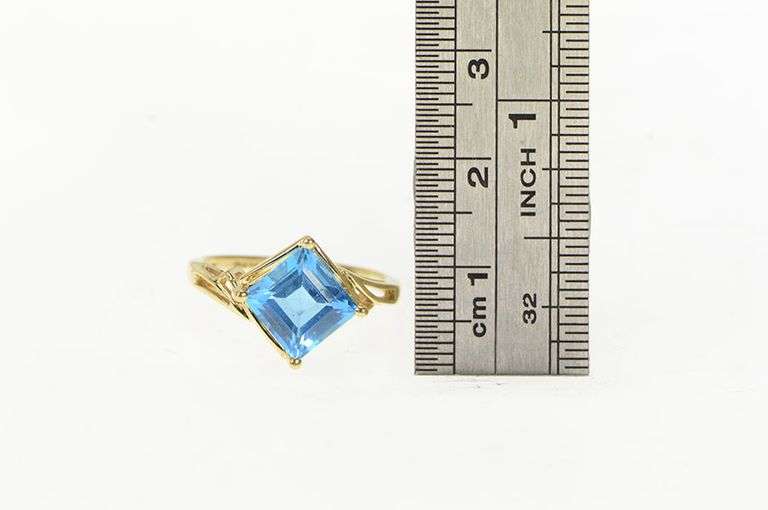 14K White Gold Princess Blue Topaz Statement Bypass Ring