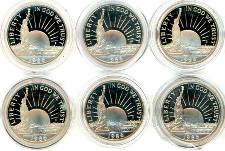 6 Proof Statue of Liberty Commemorative Half Dollars in Capsules