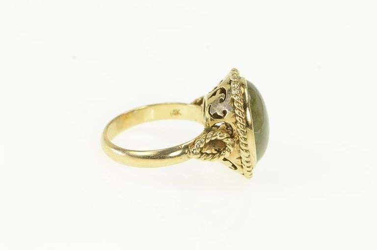 14K Yellow Gold Oval Jadeite Cabochon Vintage Statement Ring