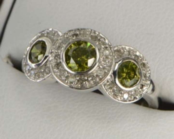 14K White Gold 1.30 Ctw Green White Diamond Halo Engagement Ring