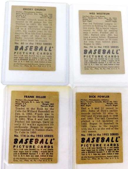 4 Bowman 1952 Baseball Cards