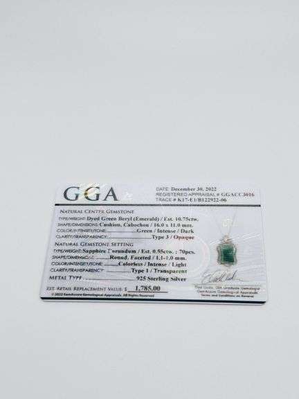 Stunning 10.75 Carat Cushion Emerald and White Sapphire Sterling Sliver Pendant Necklace.
