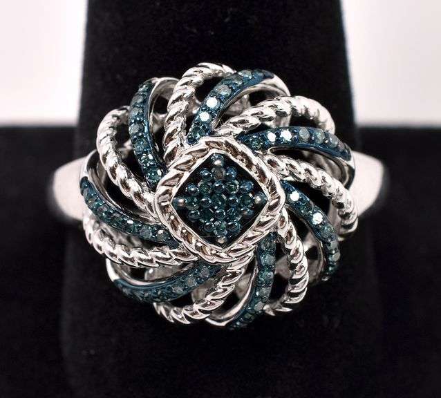 Irradiated Blue Diamond Ring In Sterling Silver