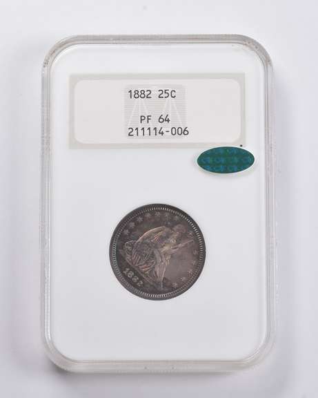 PF64 1882 Seated Liberty Quarter CAC NGC