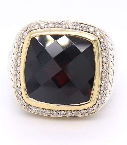David Yurman 2 Tone Albion Garnet and Diamond Ring