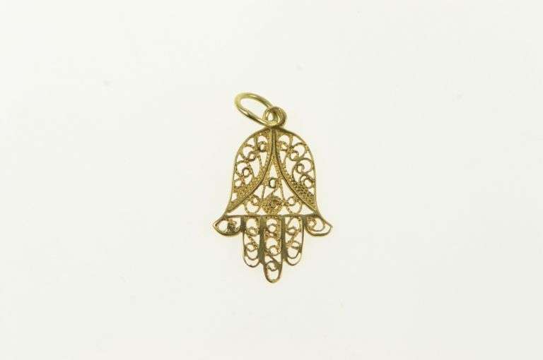 14K Yellow Gold Ornate Filigree Hamsa Protection Symbol Charm/Pendant