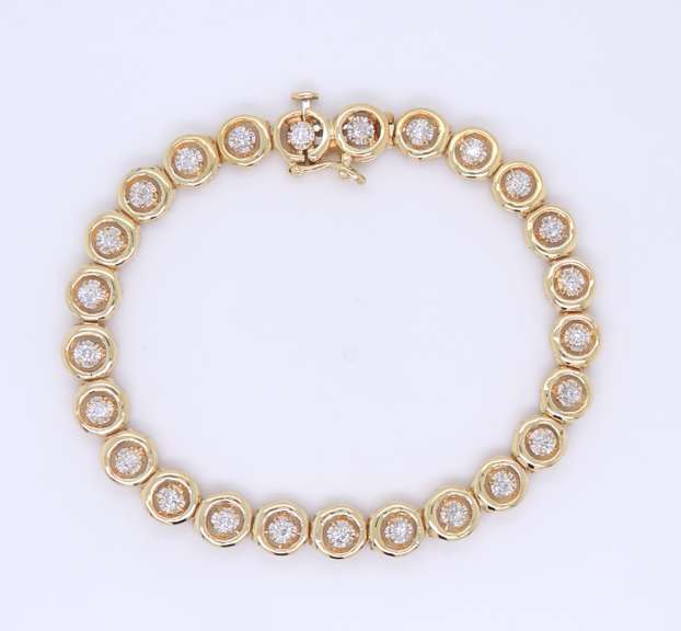 Elegant Yellow Gold Circle Diamond Tennis Bracelet
