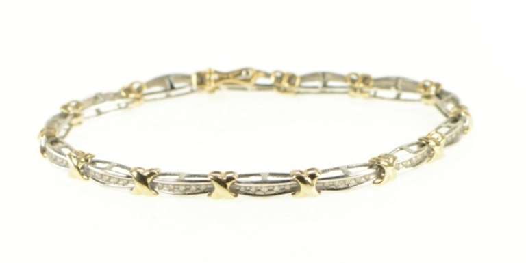 10K Yellow Gold 0.50 Ctw Diamond Two Tone X Link Tennis Bracelet