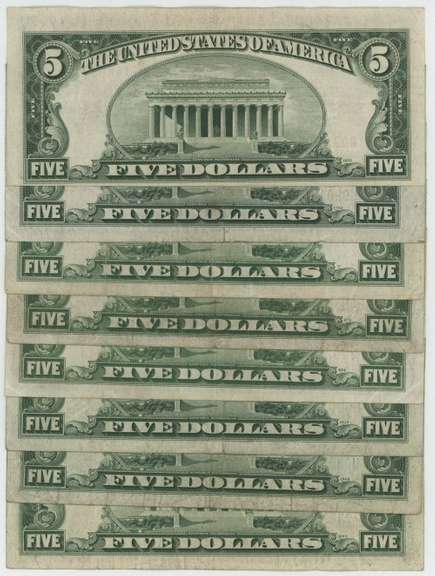 8 Much nicer Series of 1934 $5 Blue Seal Silver Certificates