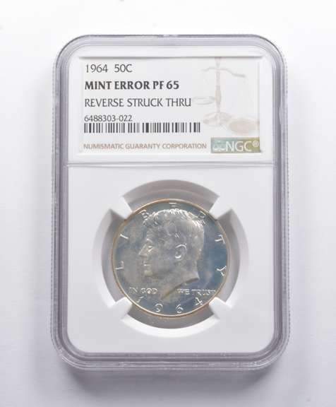 Mint Error PF65 1964 Kennedy Half Dollar REV Struck Thru NGC