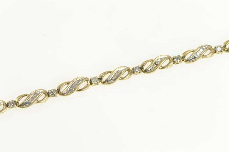 10K Yellow Gold Diamond Wavy X Link Vintage Tennis Bracelet