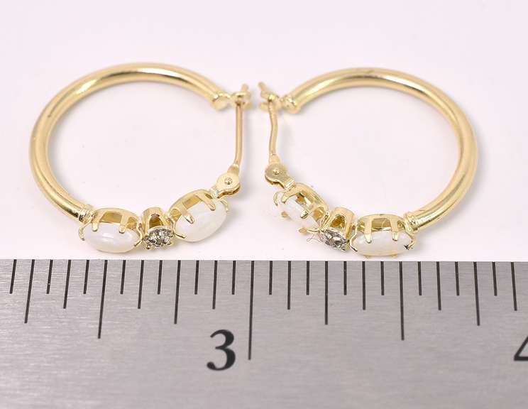 Simply Beautiful Opal Hoop Earrings In 14K Yellow Gold