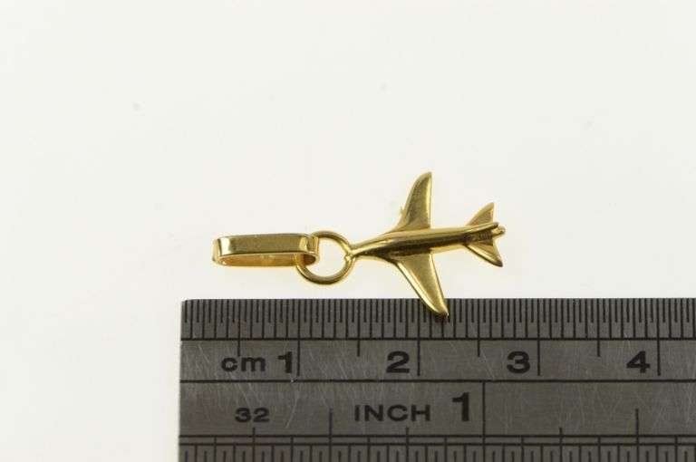 14K Yellow Gold 3D Airplane Jumbo Jet Flying Travel Charm/Pendant