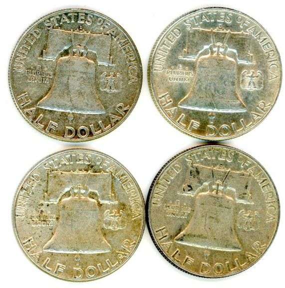 4 Different Silver Franklin Half Dollars 1961-D-1963-D