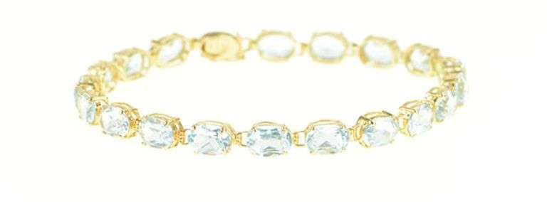 14K Yellow Gold Oval Blue Topaz Classic Vintage Tennis Bracelet