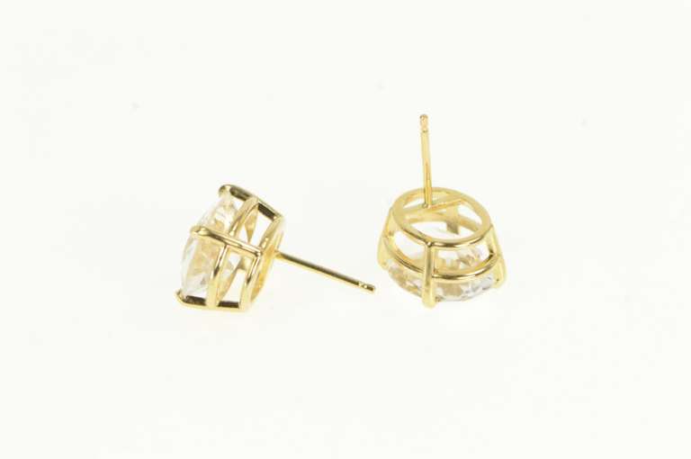 14K Yellow Gold Oval Cubic Zirconia Solitaire Vintage Stud Earrings