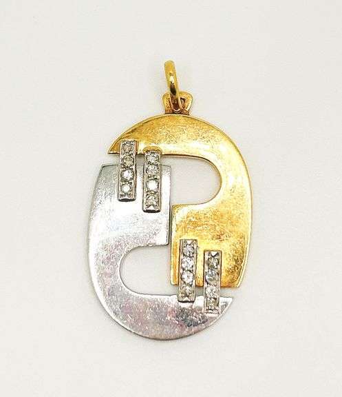 Modern 14kt and Platinum Diamond Pendant