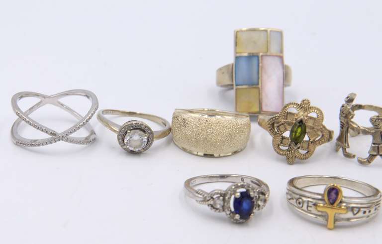 Group Lot of 12 Vintage 925 Sterling Silver Rings