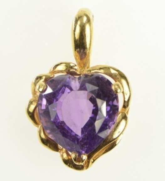 14K Yellow Gold Heart Amethyst Love Symbol Statement Pendant