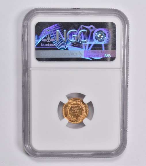 MS63 1873 $1 Indian Princess Head Gold Dollar Open 3 NGC