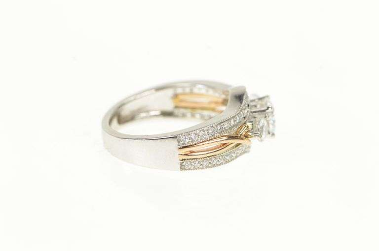 10K White Gold Three Stone CZ Travel Engagement Bridal Ring