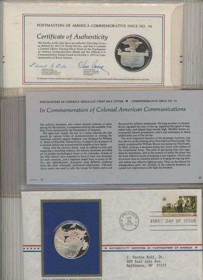 Collection of 21 Sterling Silver Proof Medallions & 1st Day Covers