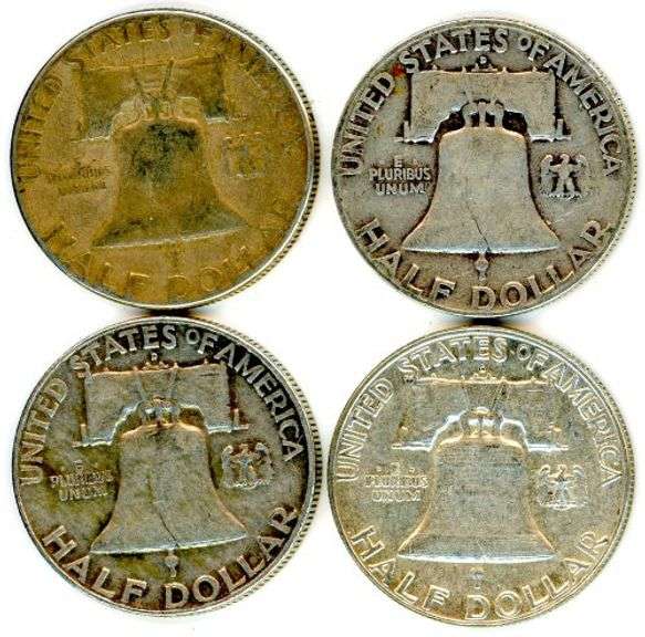 4 Different Silver Franklin Half Dollars 1952-1963-D