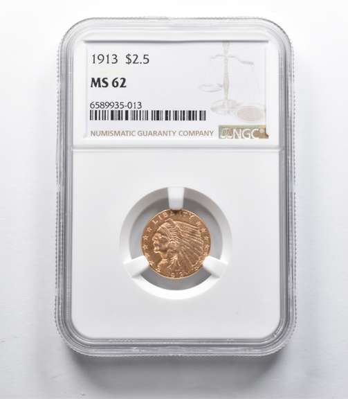 MS62 1913 $2.50 Indian Head Gold Quarter Eagle NGC