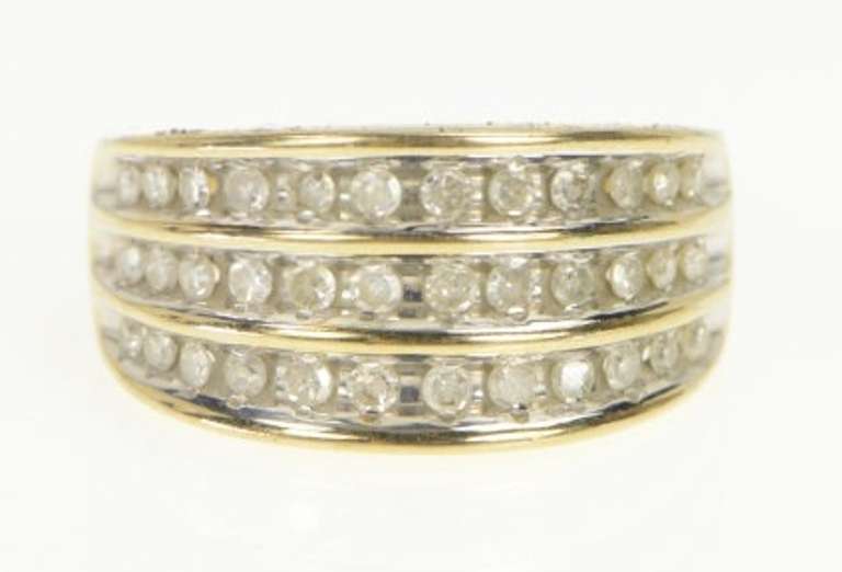 10K Yellow Gold 0.50 Ctw Tiered Row Diamond Statement Band Ring