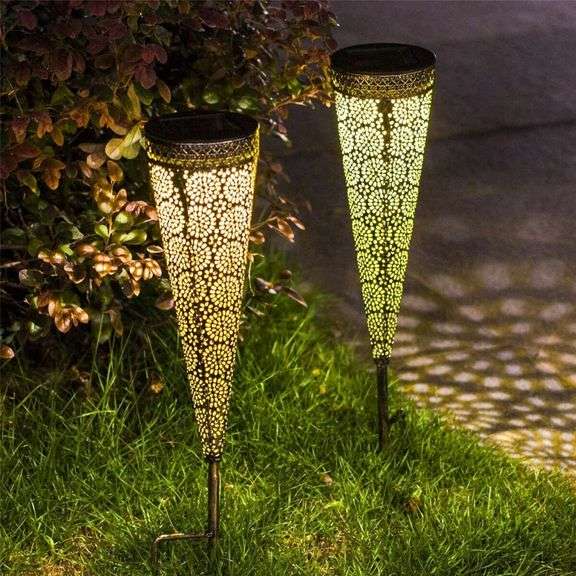 2Pcs Solar Powered LED Garden Hollowed Light Floor