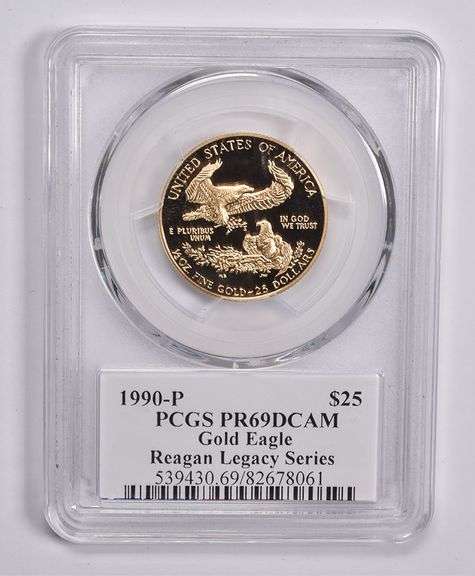 PR69DCAM 1990-P $25 American Gold Eagle 1/2 Oz Gold Signed Reagan PCGS