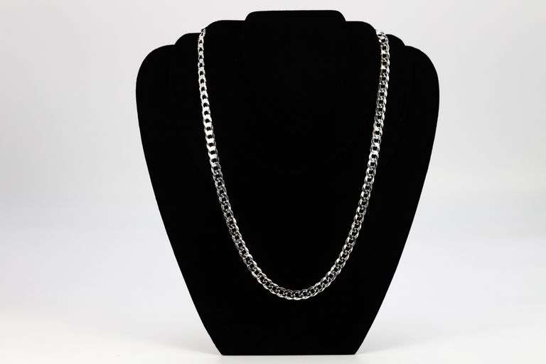 Men's 7.9mm Solid .925 Sterling Silver Flat Curb Chain Link Italy Necklace 18"