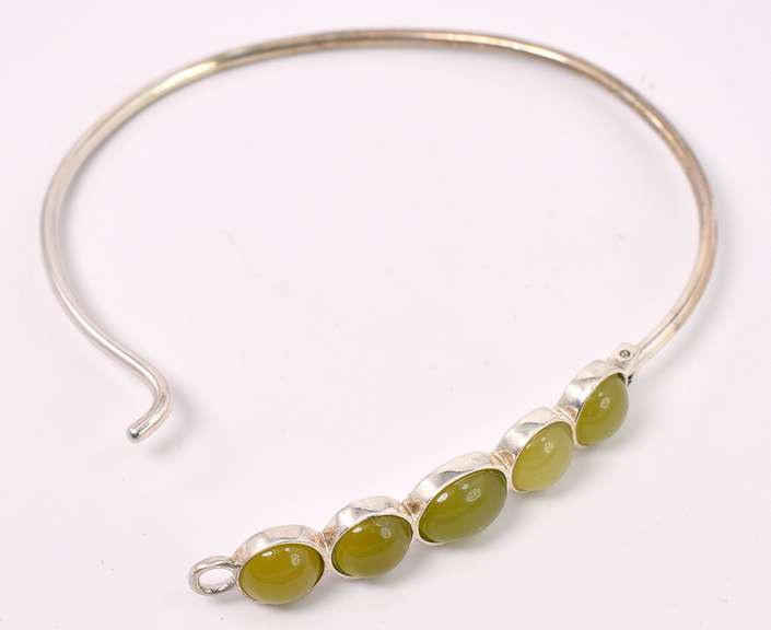 Yellow Stone Hook Bangle Bracelet In Sterling Silver