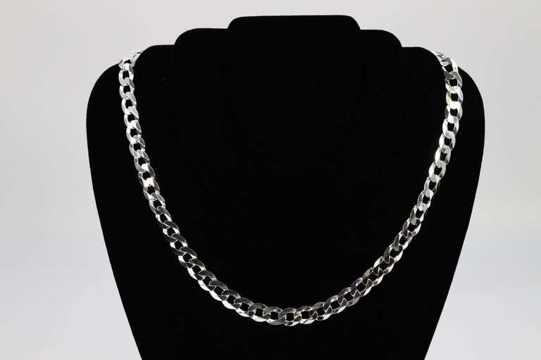 Men's 11.5mm Solid .925 Sterling Silver Flat Curb Chain Link Italy Necklace 22"