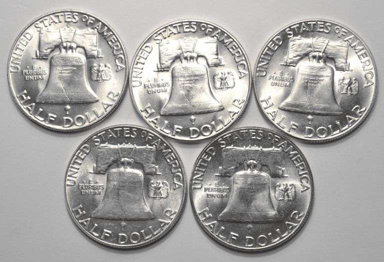 Lot Of 5 BU Franklin Half Dollars