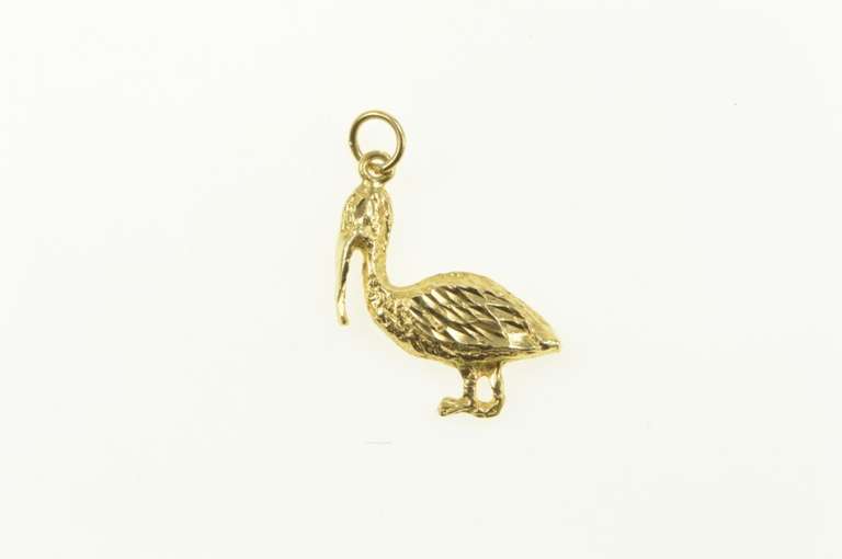 14K Yellow Gold Diamond Cut Pelican Coastal Shore Bird Charm/Pendant