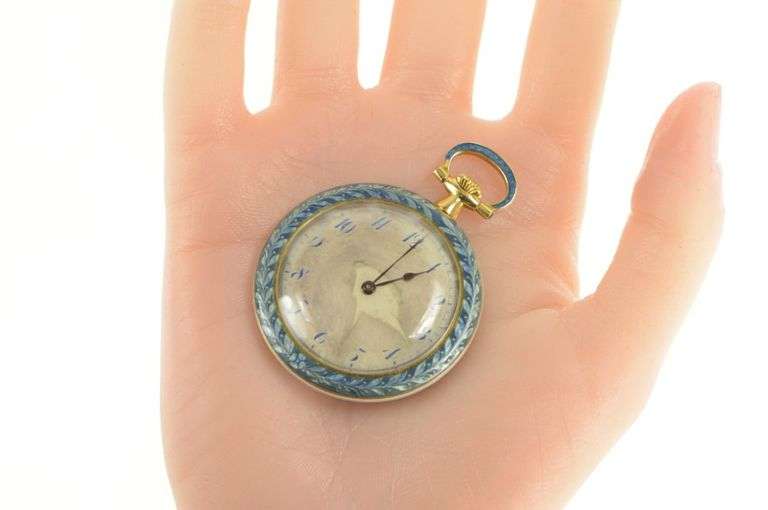 Elaborate Blue Enamel Art Deco 44mm Swiss Pocket Watch