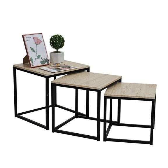3Pcs/Set Modern Square Coffee Table Wooden Top Nesting