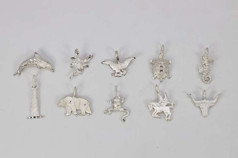 .925 Sterling Silver Frosted Finish Charm Set Lot of 10 Charms/Pendants