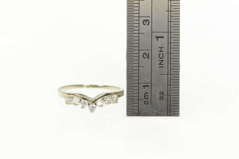 14K White Gold Chevron Contour Stackable Wedding Band CZ Ring