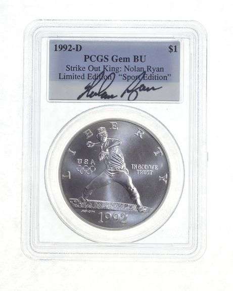 BU 1992-D Olympic Baseball Commemorative Silver Dollar Sign Ryan PCGS