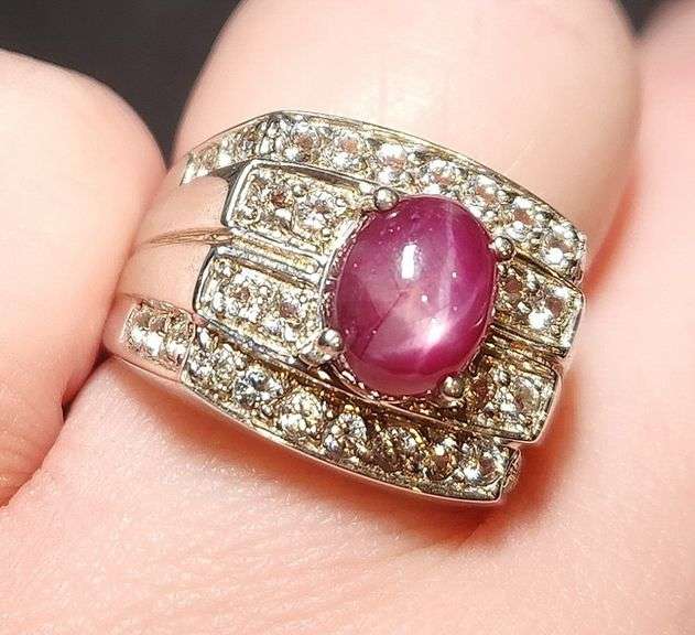 Star Ruby with Diamond white Topaz ring